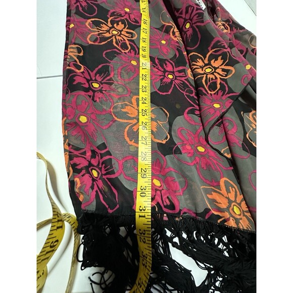 LuLaRoe Monroe Sheer Kimono Cardigan Top Open Front Floral Fringe Size L - Picture 7 of 9